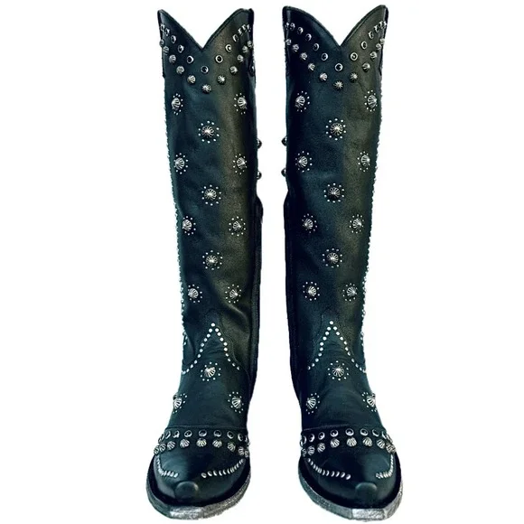 OLD GRINGO Kellie 18” L3095-1 Studded Knee High Cowboy Western Black Boots - Picture 2 of 7